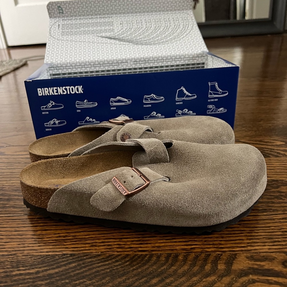 Boston Birkenstocks Taupe Suede Size 39